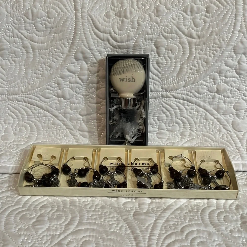 Wish wine bottle stopper and wine charms, set‎ of 8, new